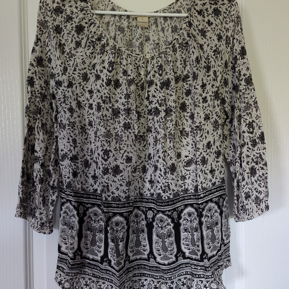 Lucky Brand Black and White Relaxed Buttoned Blouse